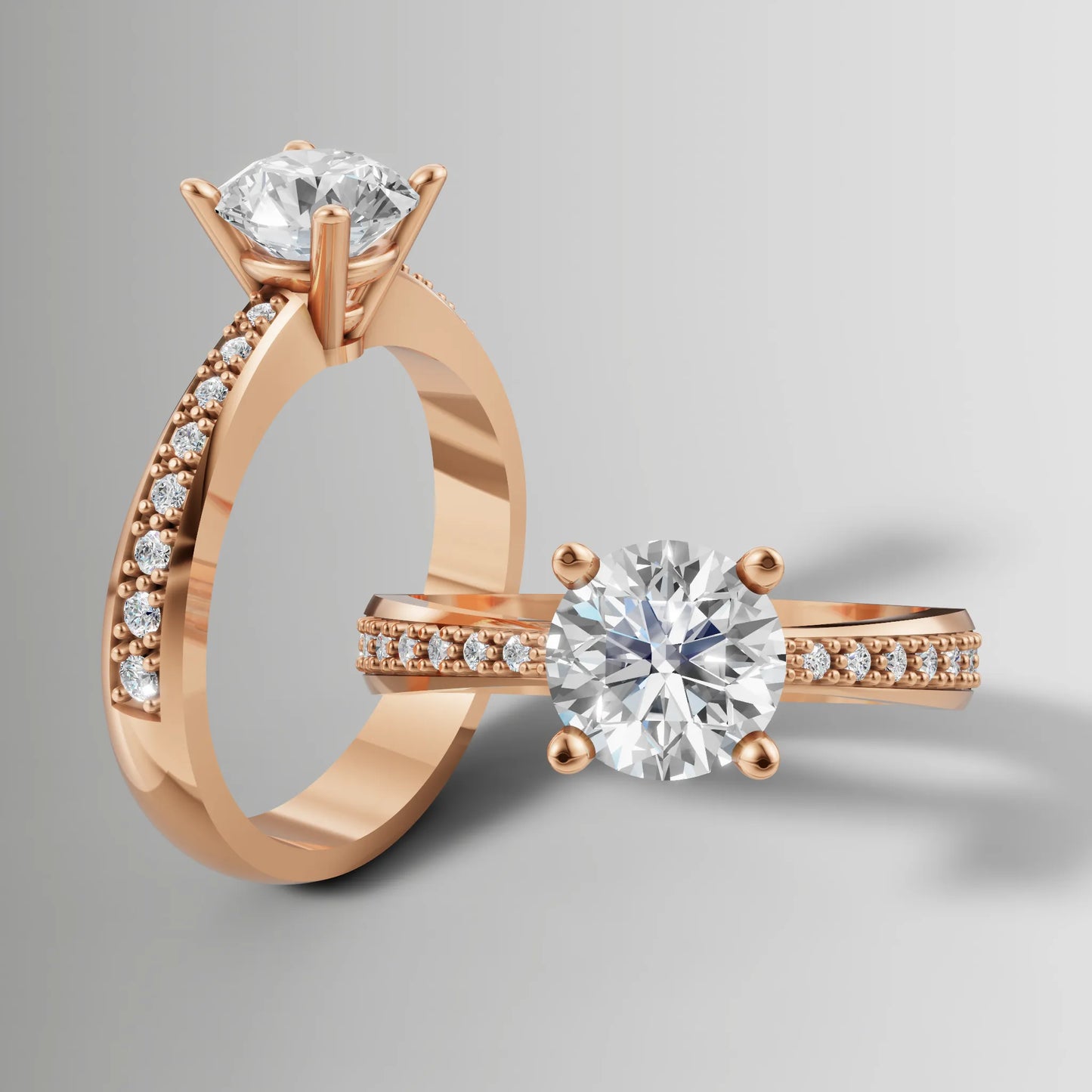 1ct Moissanite Engagement Ring with Natural Diamond Pavé Band