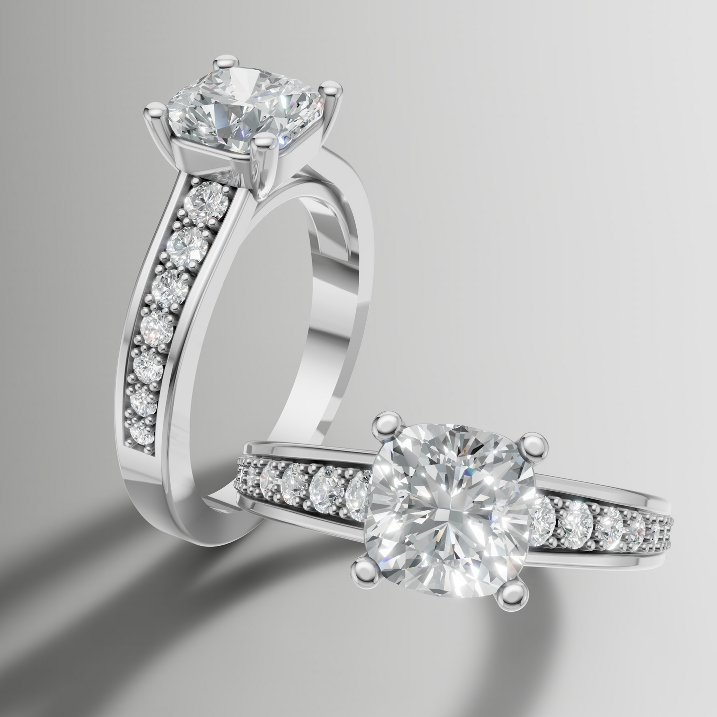 0.97ct Lab Diamond Cushion Cut Cathedral Engagement Ring