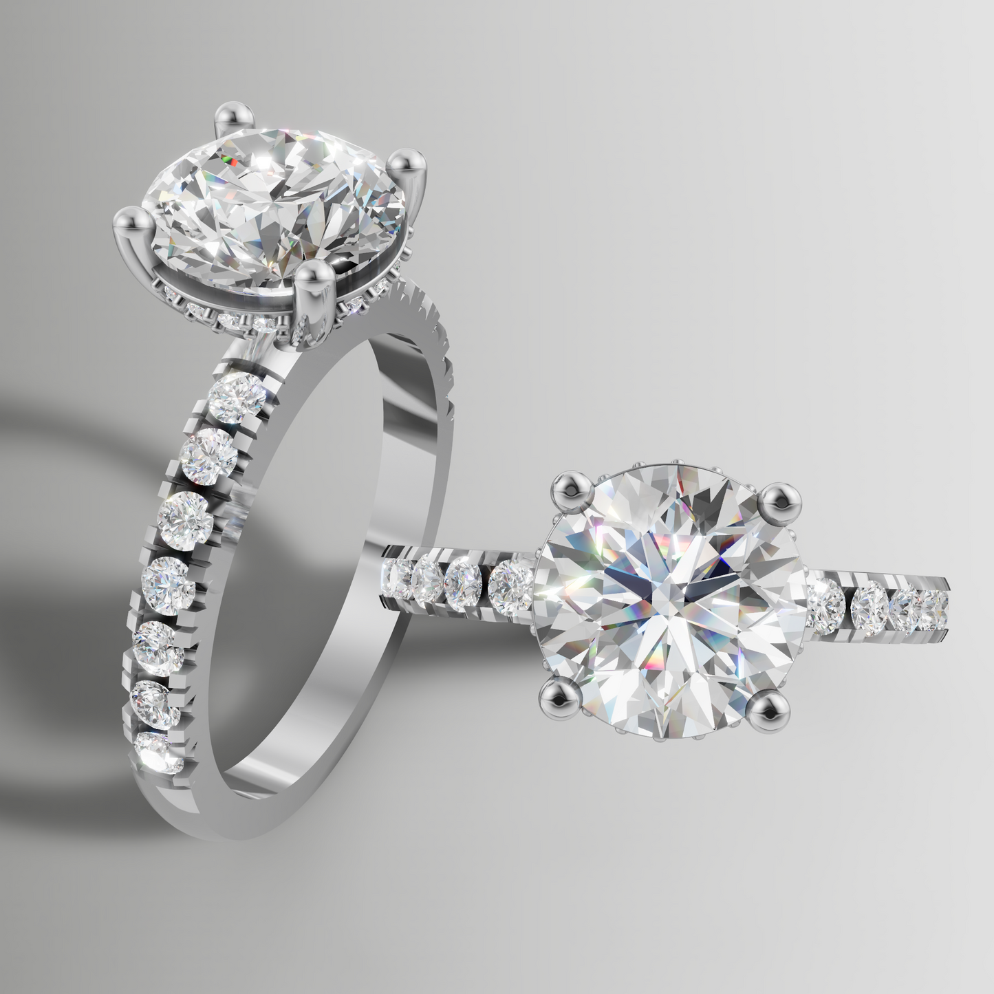 1.45ct Lab Diamond Round Cut Engagement Ring | Hidden Halo & Pavé Band