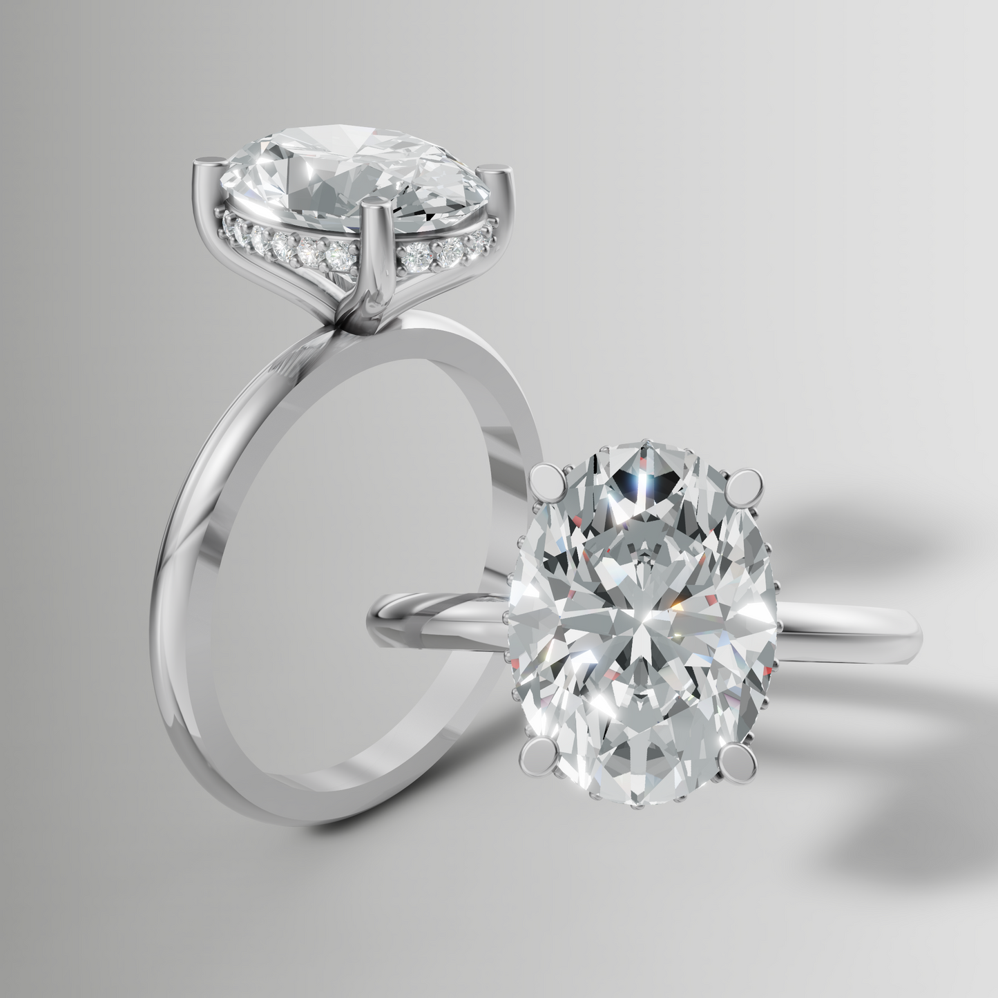 2.11ct Lab Diamond Oval Cut Engagement Ring | Hidden Halo