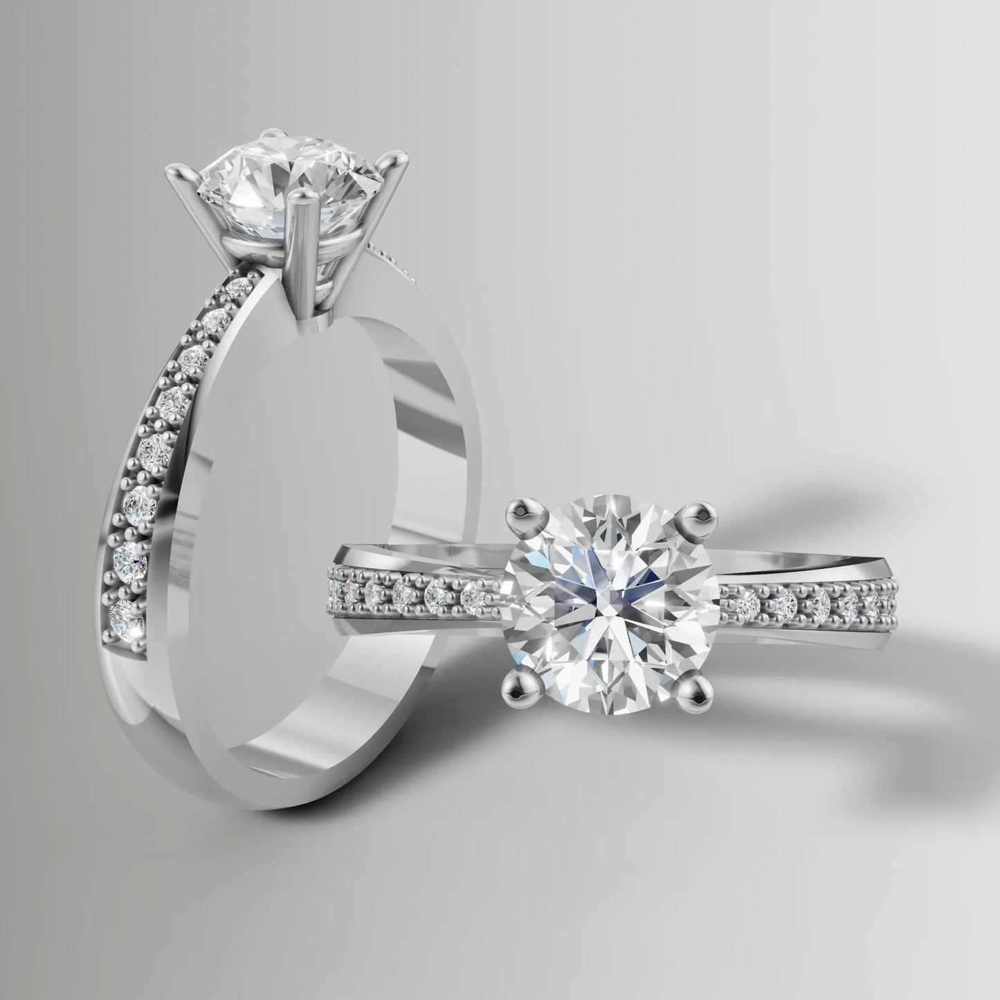 1ct Moissanite Engagement Ring with Natural Diamond Pavé Band