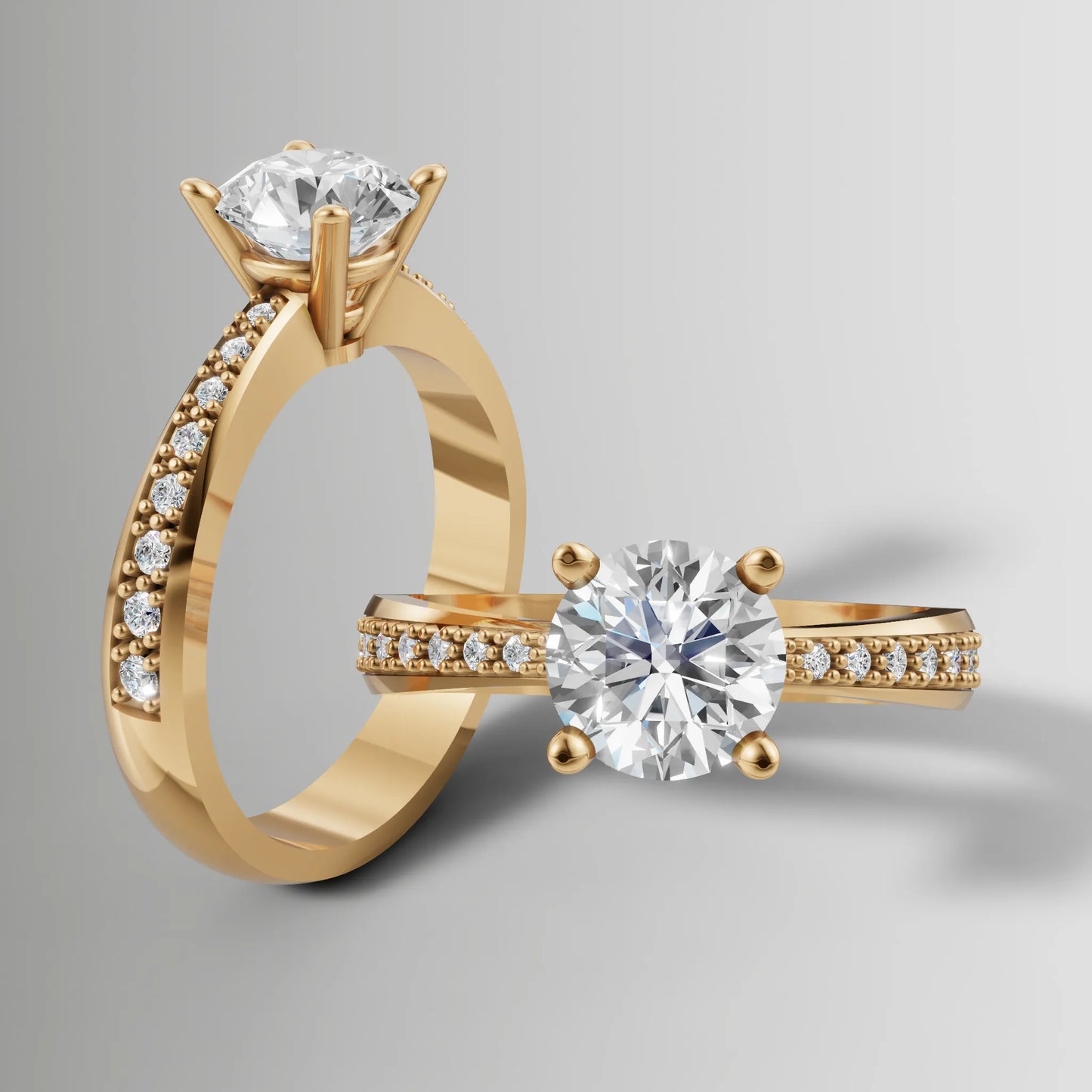 1ct Moissanite Engagement Ring with Natural Diamond Pavé Band