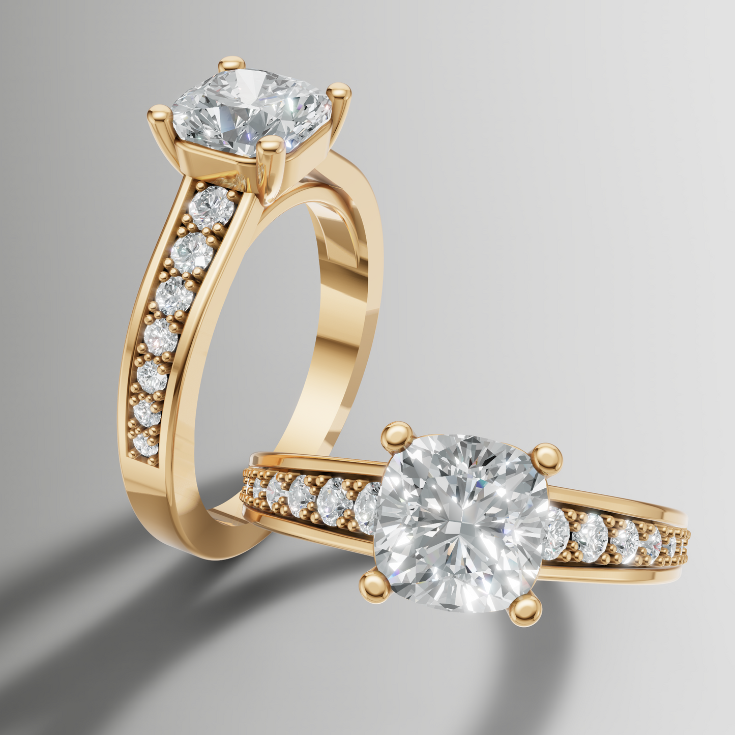 0.97ct Lab Diamond Cushion Cut Cathedral Engagement Ring