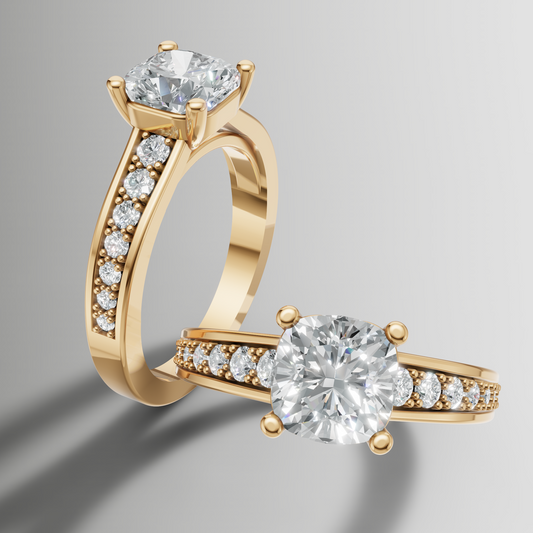 0.97ct Lab Diamond Cushion Cut Cathedral Engagement Ring